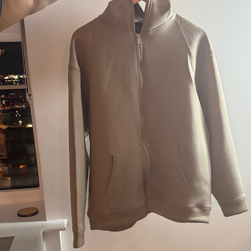 Boohoo Mens Zip Up Sweater in Tan